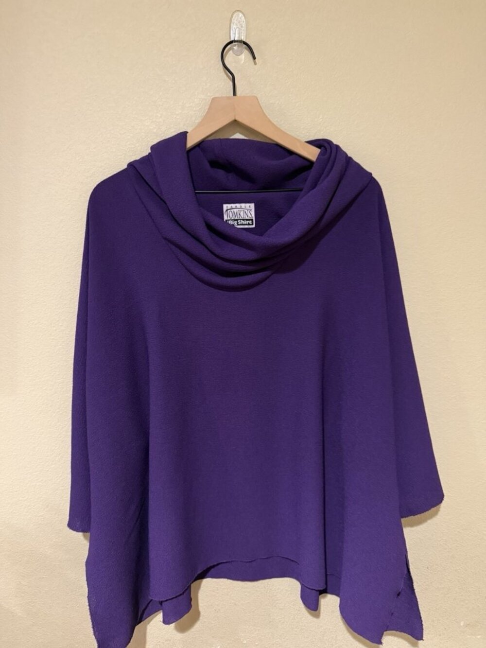 Carole Tompkins Big Shirt Purple Cowl Neck Asymmetric Hem Size 2